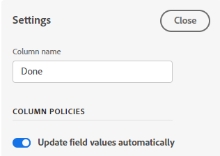 Column settings and policies