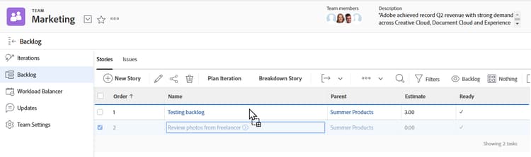 Drag and drop backlog items