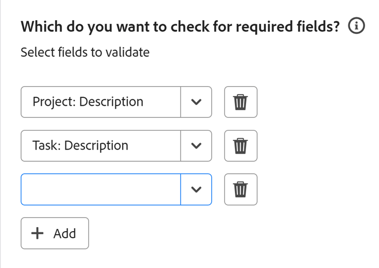 Project required fields for project health
