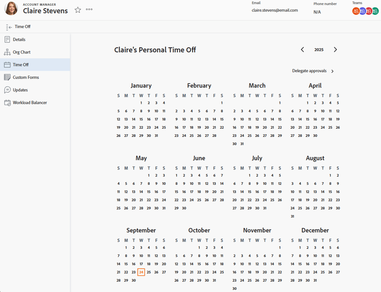 Personal time off calendar