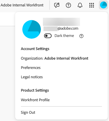 Profile menu