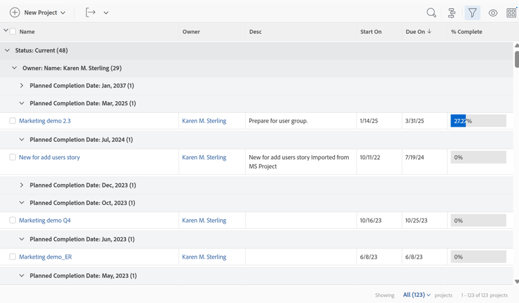 Standard project list
