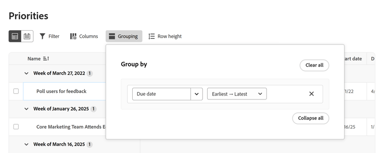 Grouping in enhanced lists