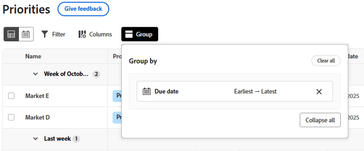 Grouping in enhanced lists