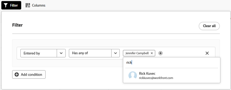 Filter in enhanced lists