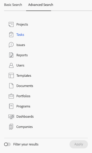 Advanced search objects