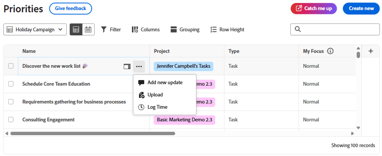Update, log time, and upload