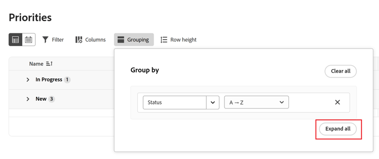 Expand or collapse groups