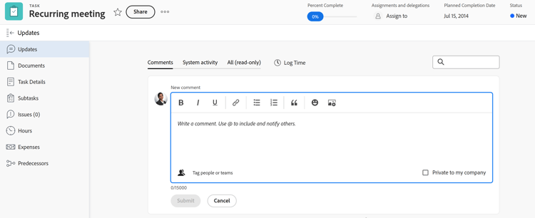 Updates section
