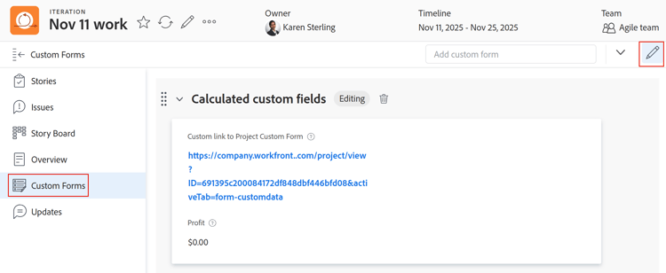 Edit iteration custom form