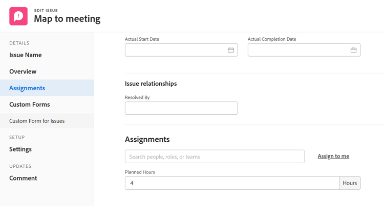 Issue assignments section