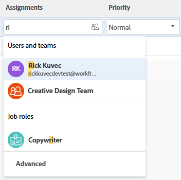 Assignments field