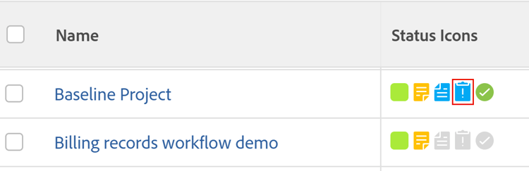 Project list with issue icon