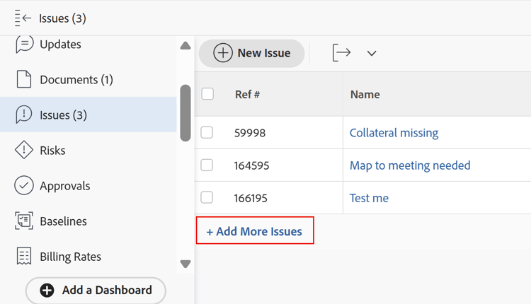 Add more issues button