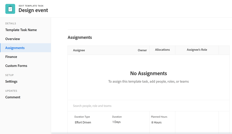 Assignments on template tasks