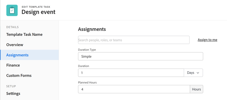 Template task edit assignments