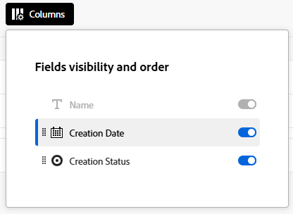 Columns for snapshot list