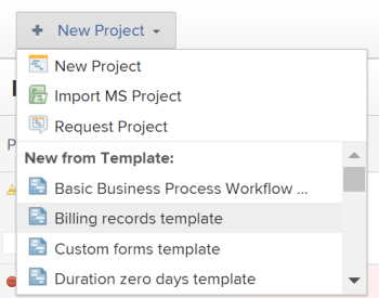 Milestone view of creating a project from a template