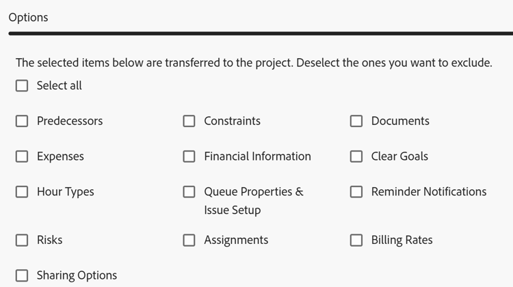 Options area in the save as template box