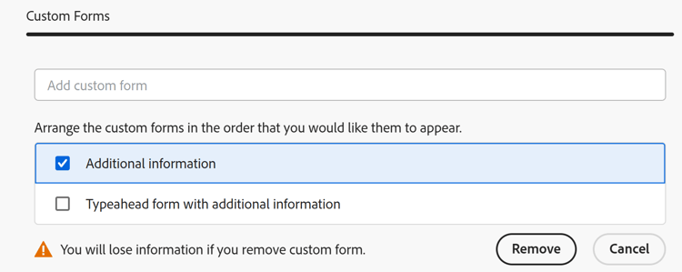 Custom forms area in the save as template box