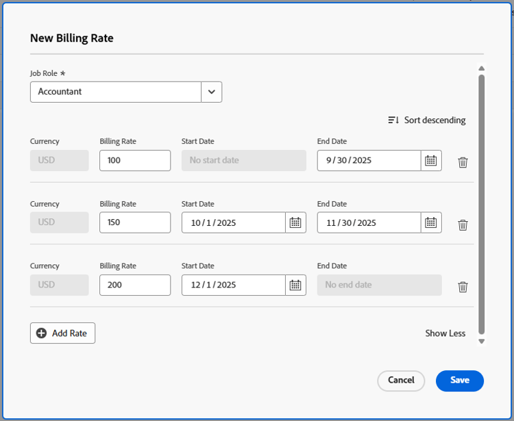 Billing rates with override dates