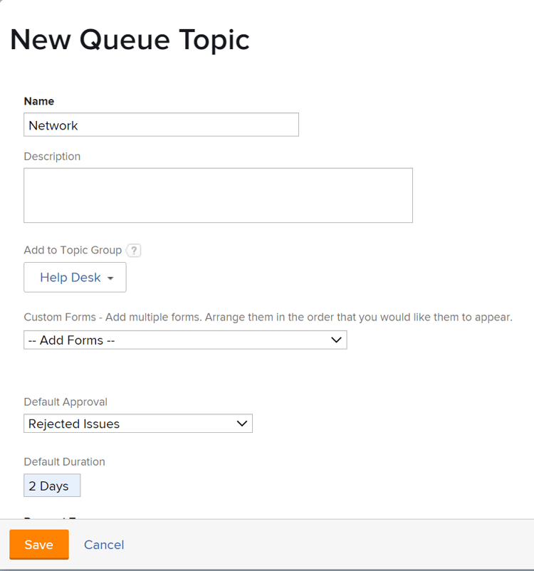 New Queue Topic box