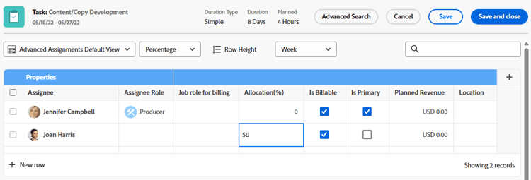 Modify allocation percentage