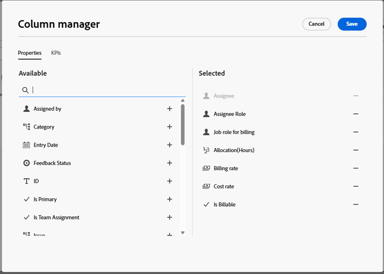 Advanced Assignments Column manager