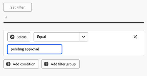 pending approval table filter example