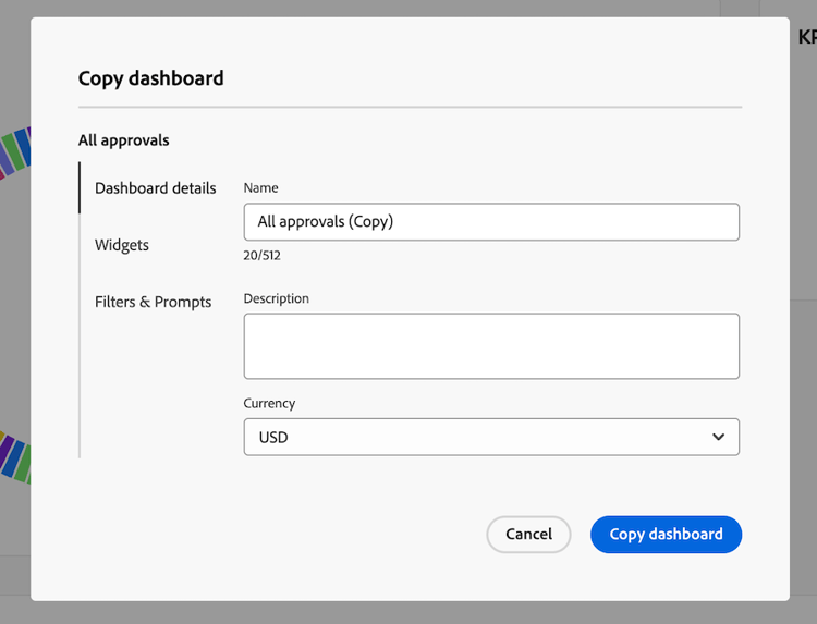 Copy dashboard - Dashboard details tab
