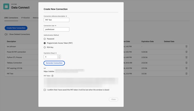 programmatic access token dialog