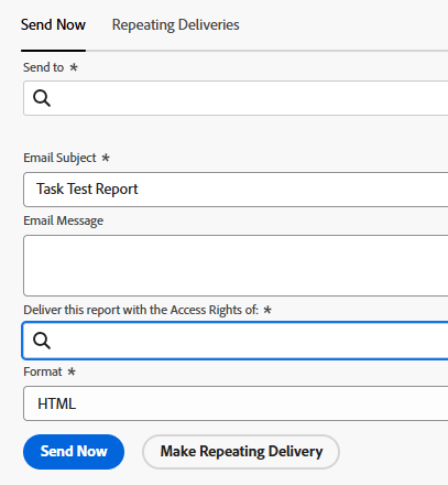 Sent report with access rights of