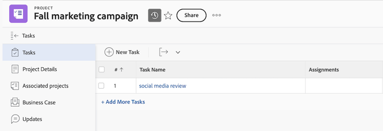 legacy workfront storage icon next to project name