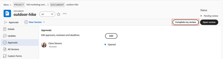 Mark review complete