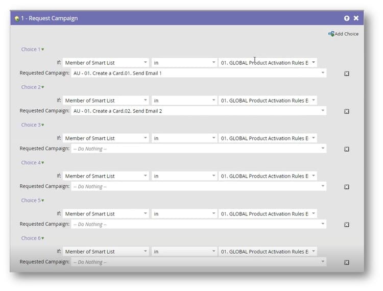 Add choices in the Request Campaign flow step