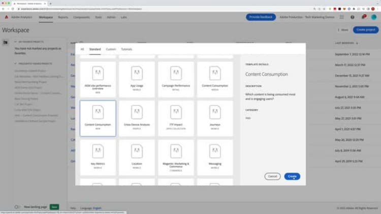 Create and manage custom templates in Analysis Workspace