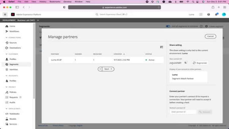 Segment Match connection setup