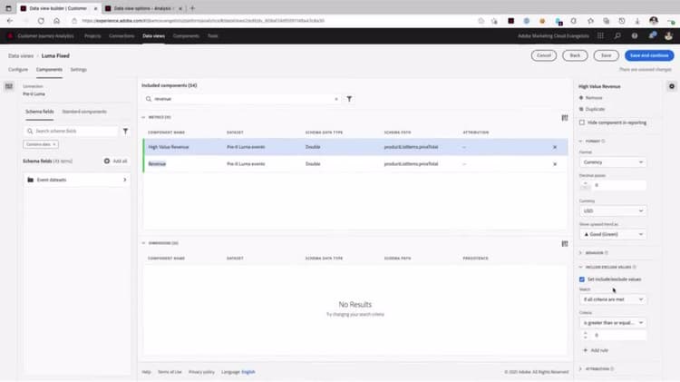 Include or exclude metric values in Data Views