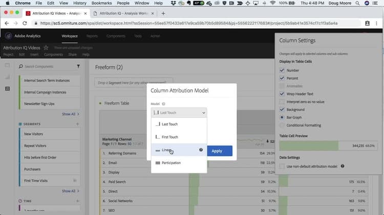 Using different Attribution IQ models with segments in Analysis Workspace