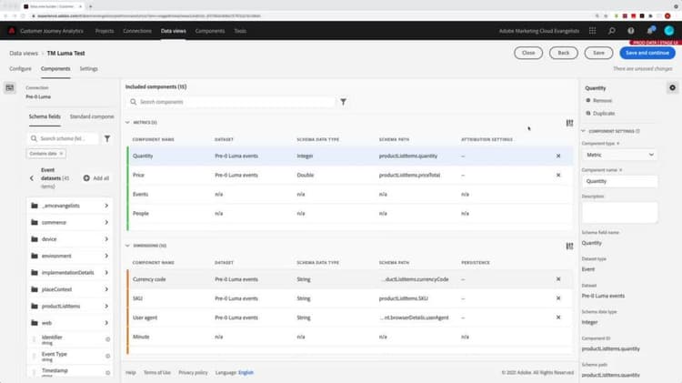 Configuring component settings in Data Views