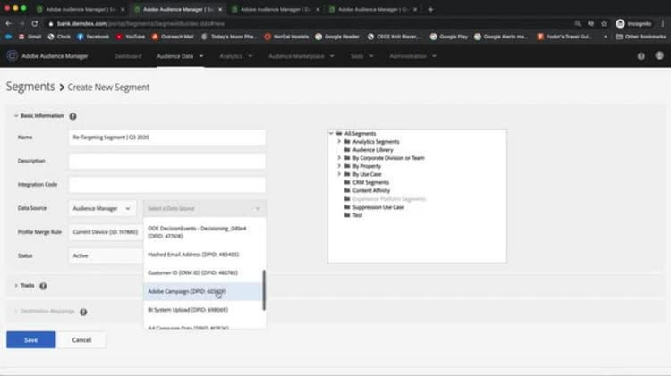 Choose a data source when creating a segment