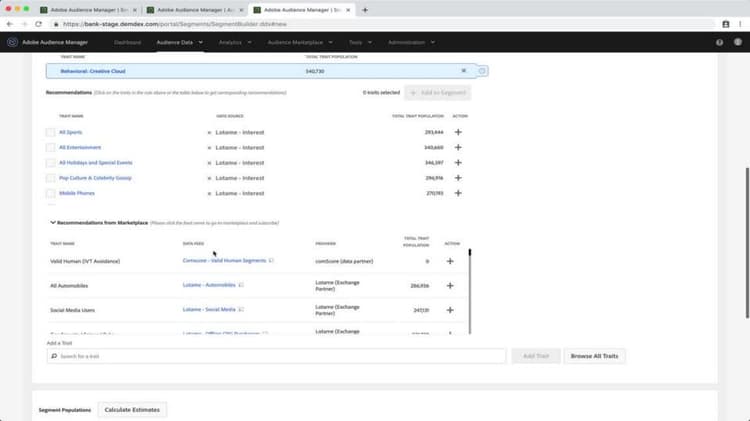 Trait recommendation enhancements in segmentation