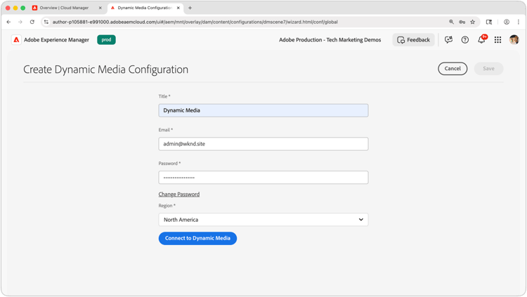 Screenshot of Authenticate to Dynamic Media