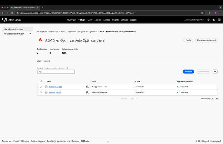Screenshot of Add user to product profile