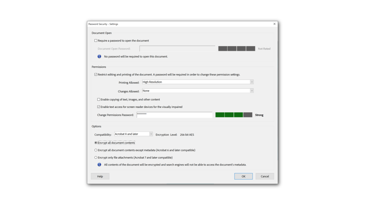 Screenshot of password security settings