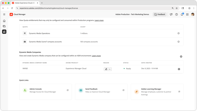 Screenshot of Create or select a Dynamic Media company