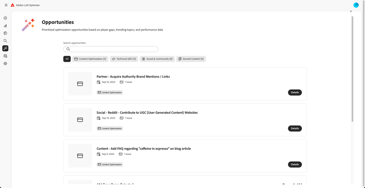 Screenshot of Optimization Opportunities
