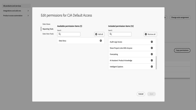 Screenshot of Permissions & Access