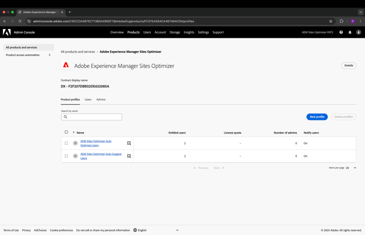 Screenshot of Review the product profiles