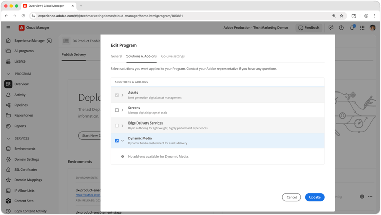 Screenshot of Confirm solutions and add-ons
